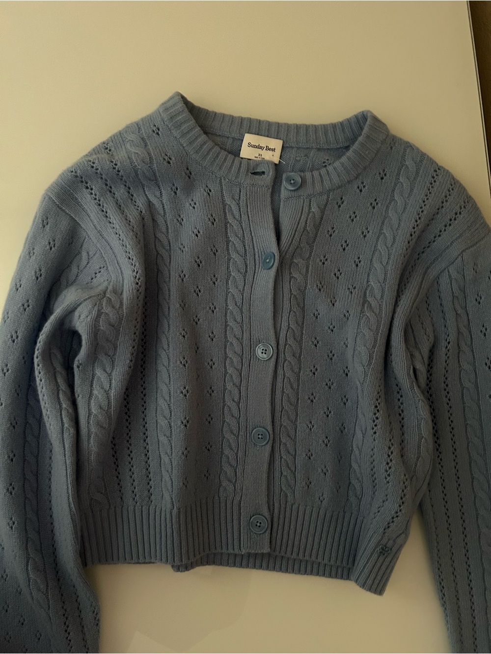 Sunday Best Sweetspot Powder Blue Cable & Eyelet Knit Cardigan